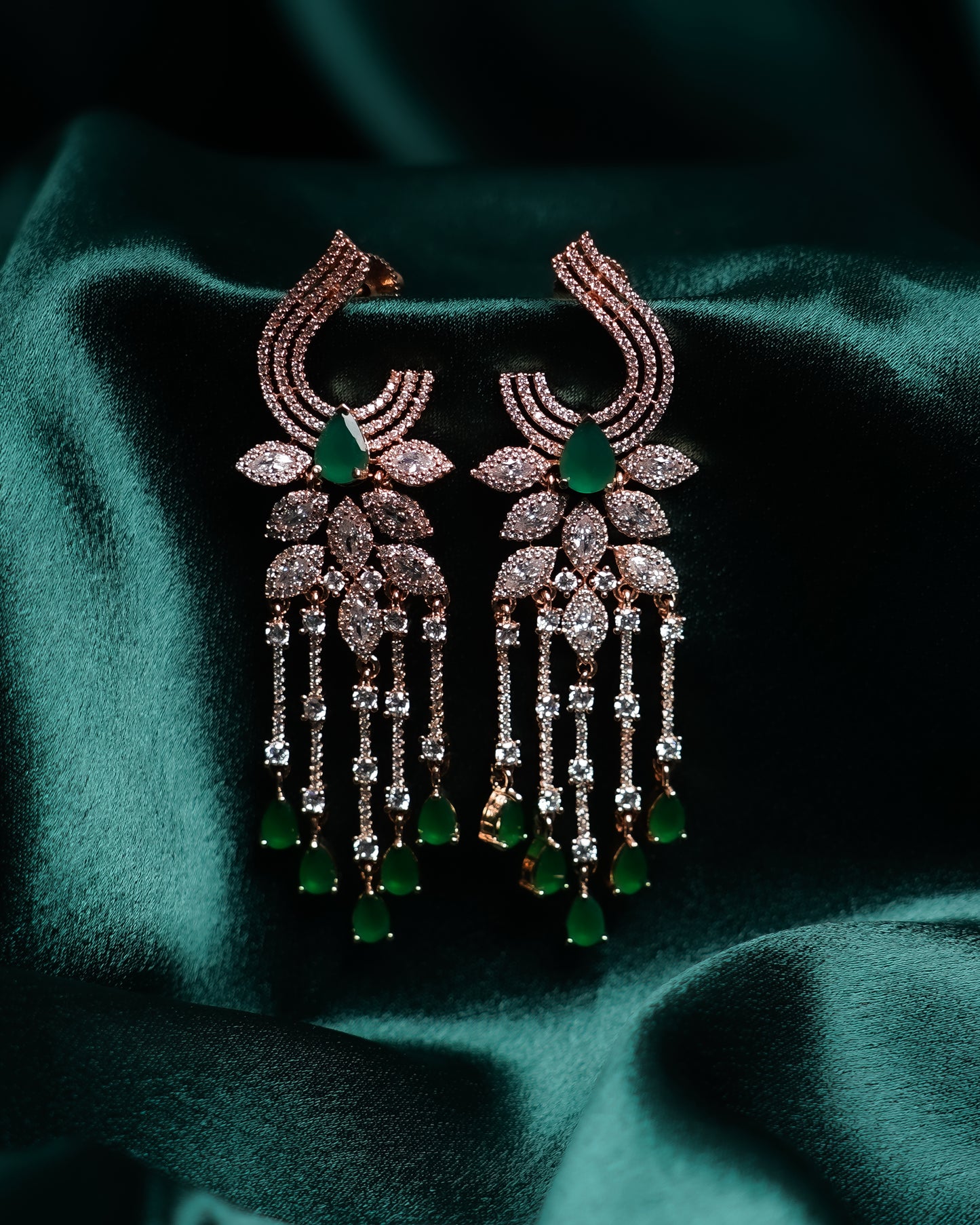 Rose Gold Plated Emarald AD Studded Earrings