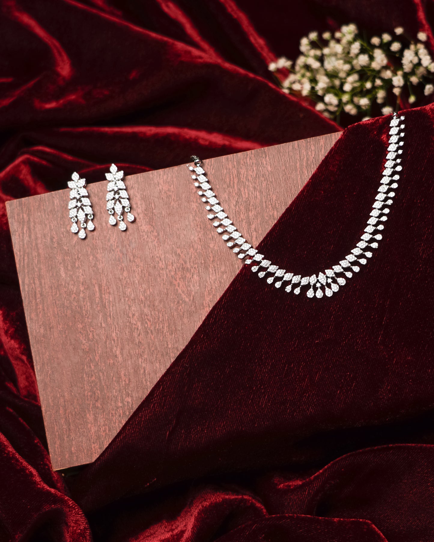 Rodium-Plated AD-Studded Necklace Set