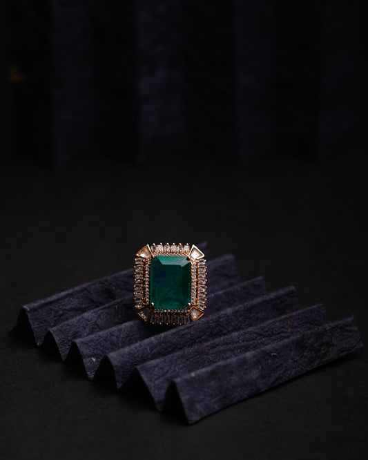 Gold-Plated Emarald AD-Studded Ring
