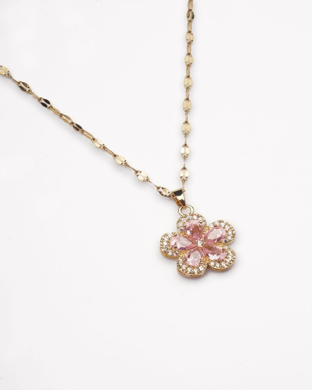 Gold Plated AD Flower Pendant with Chain