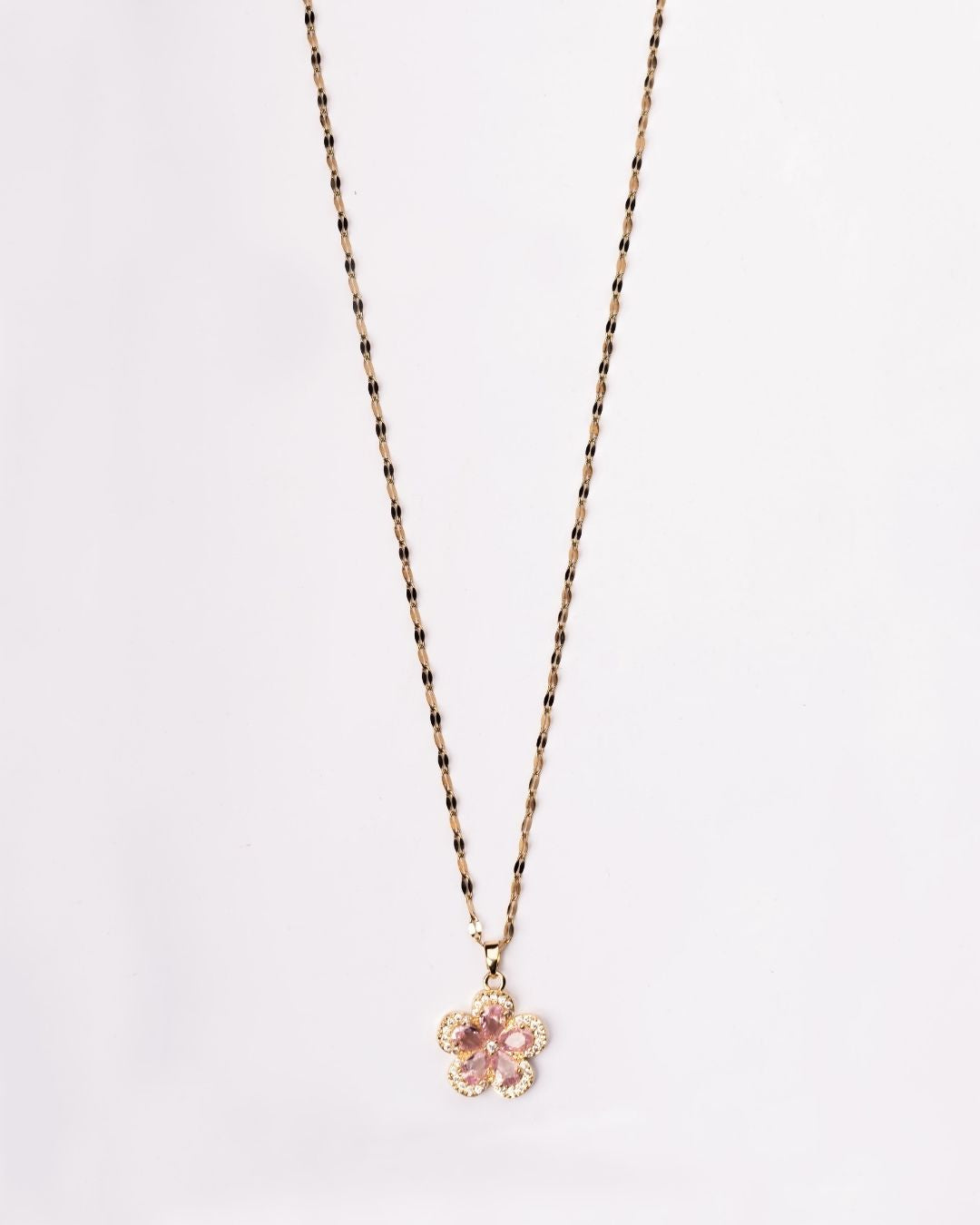 Gold Plated AD Flower Pendant with Chain