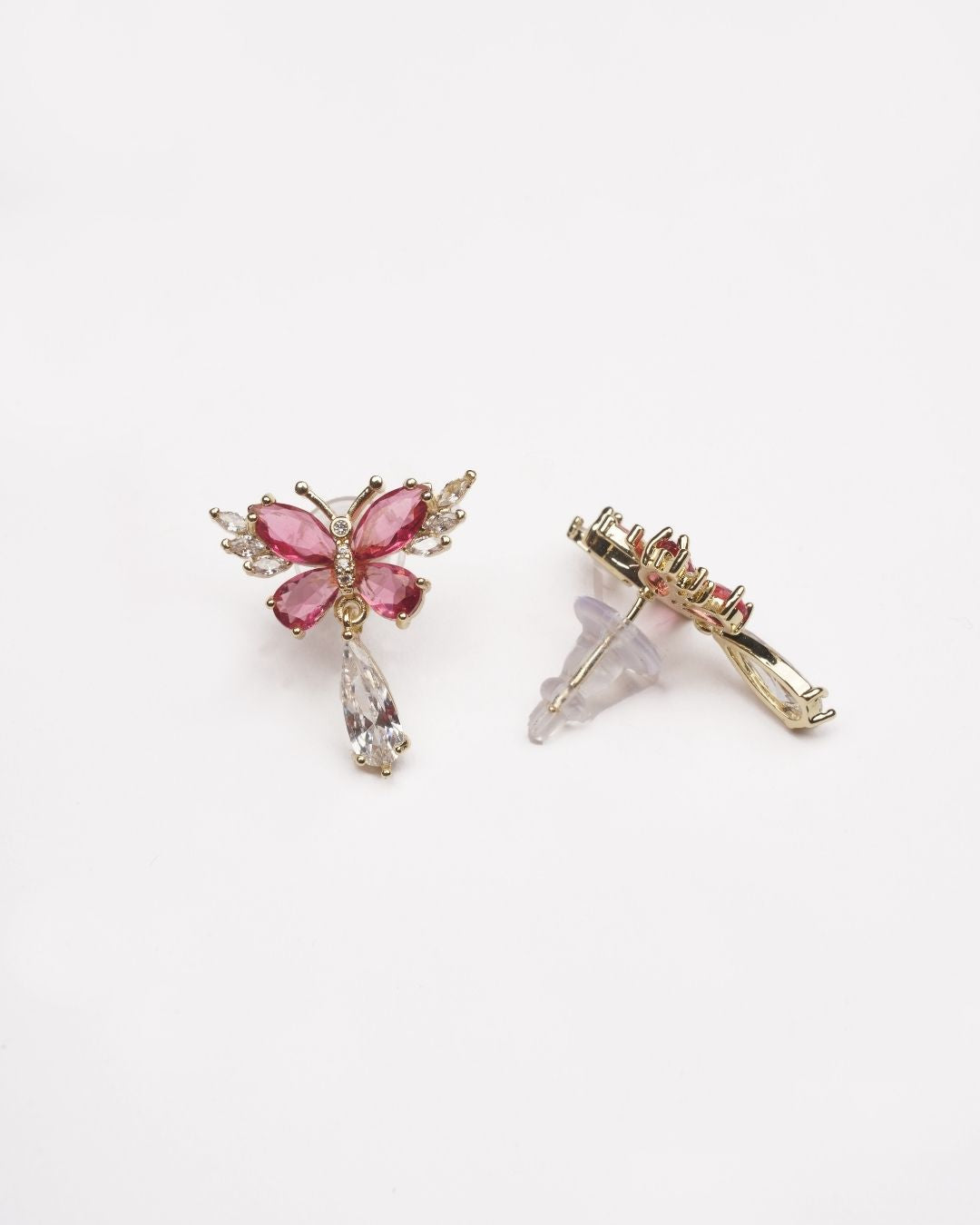Gold-Plated Pink AD-Studded Butterfly Tops