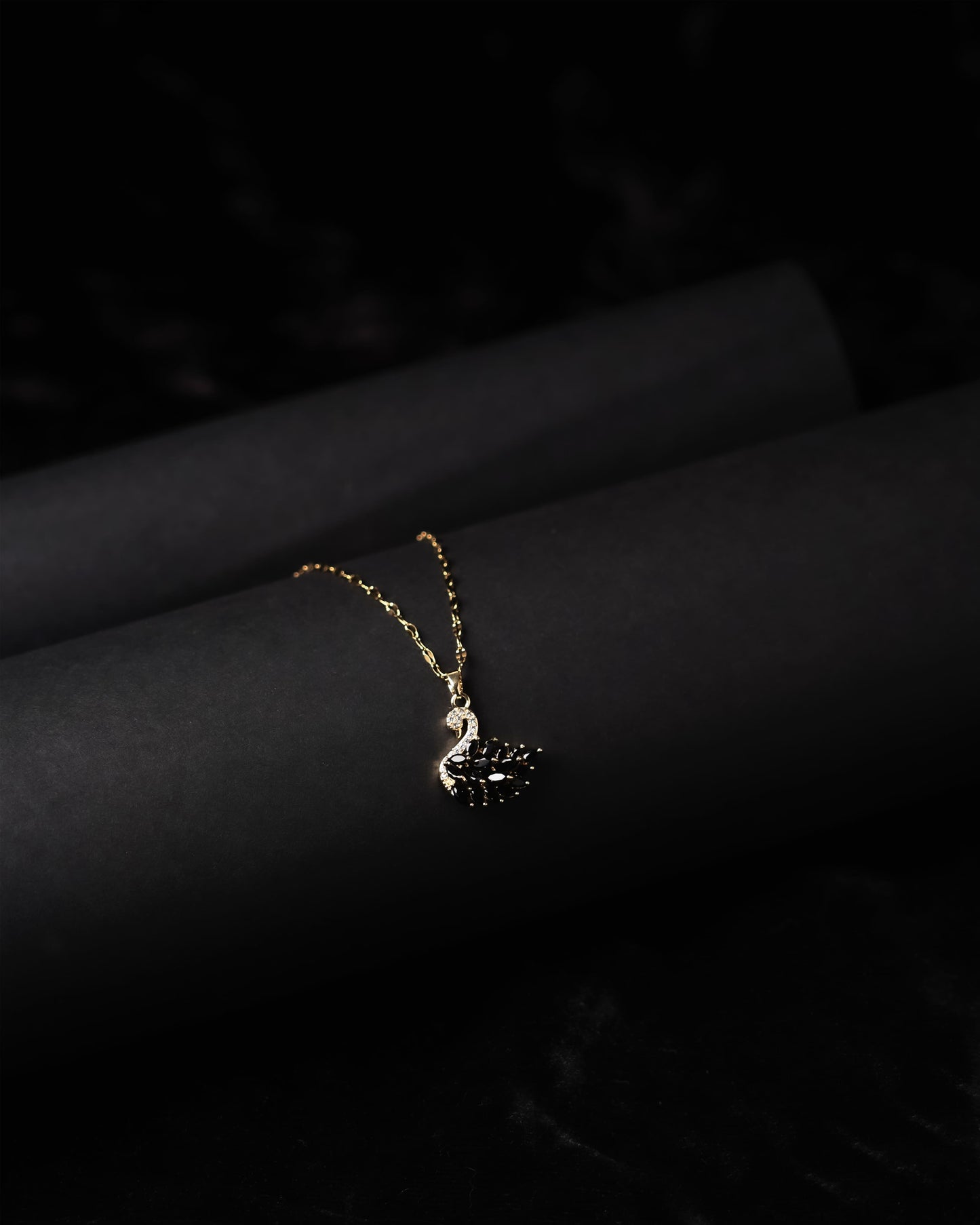 Gold Plated AD Black Swan Pendant with Chain