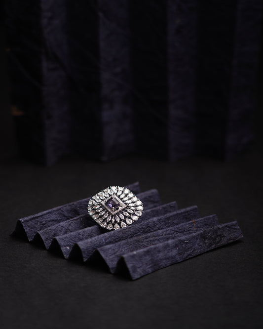 Rodium-Plated Purple AD-Studded Ring