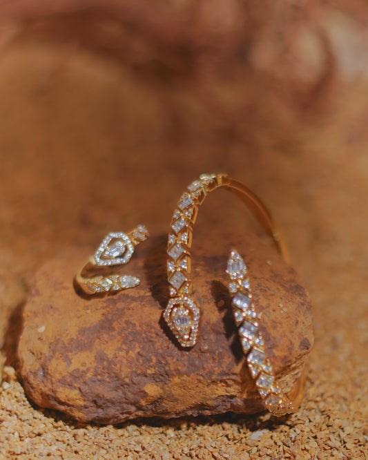 Gold-Plated AD-Studded Kada with ring