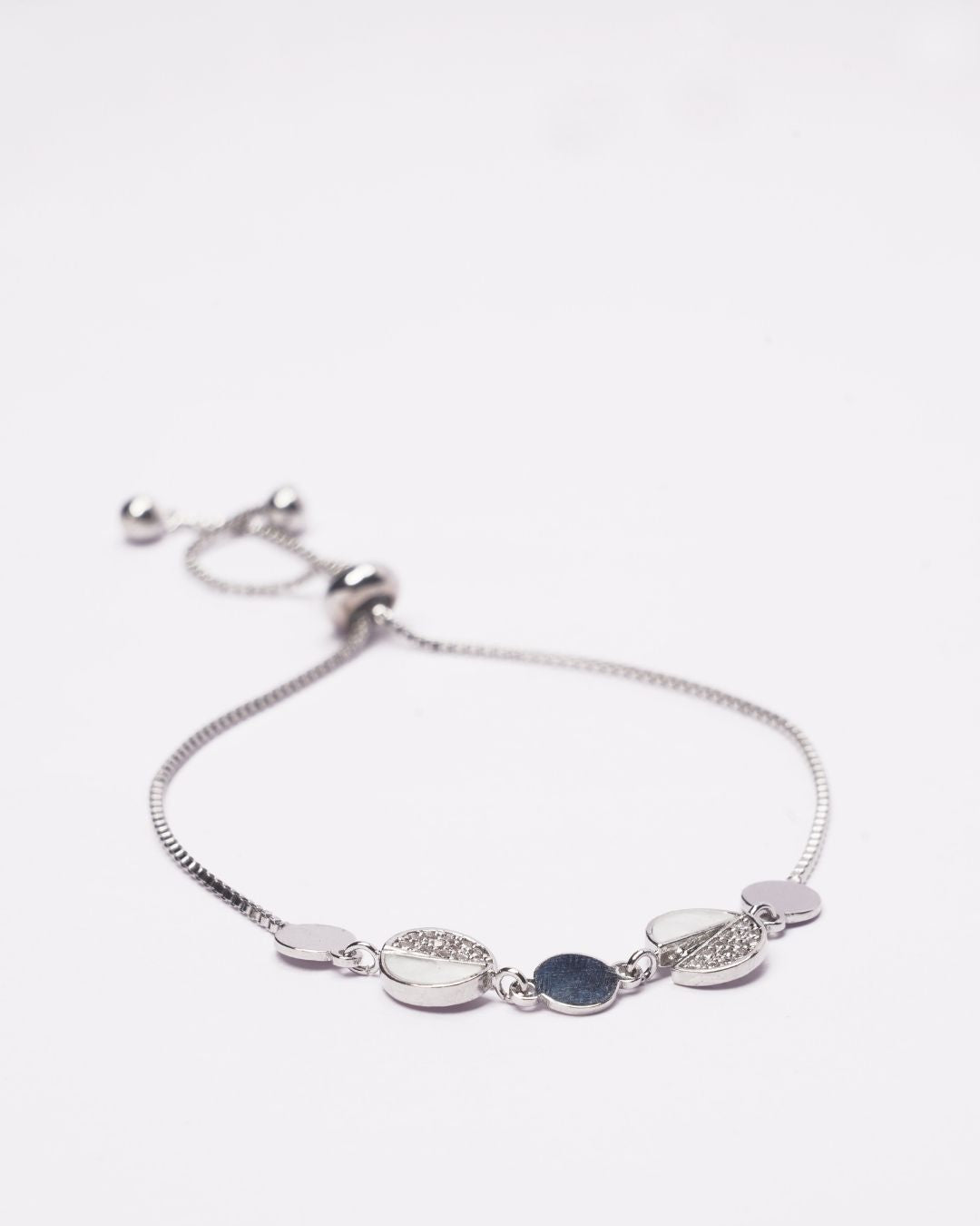 Rodium-Plated Mother Of Pearl Stone AD Bracelet