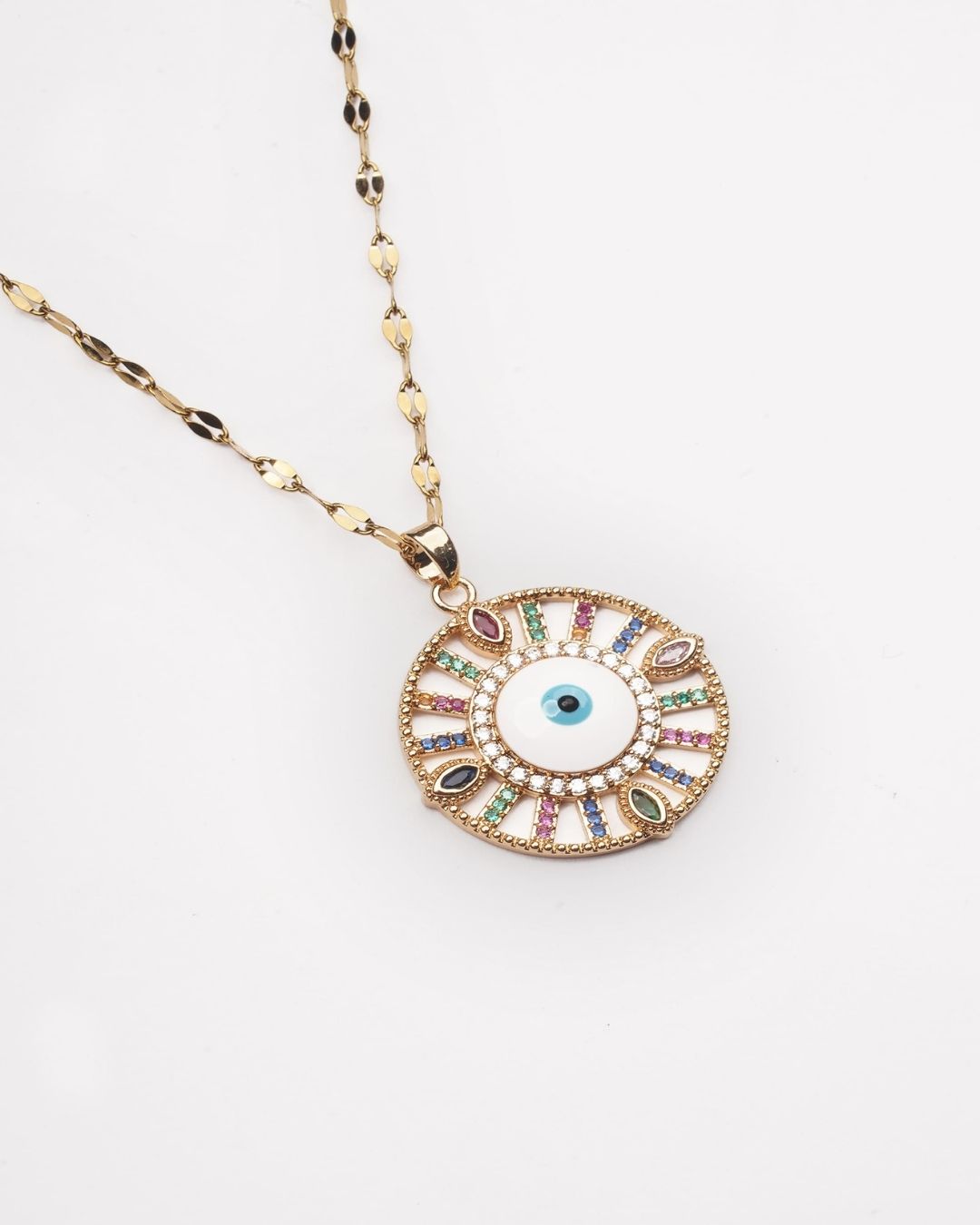 Gold Plated AD Evil Eye Pendant with Chain