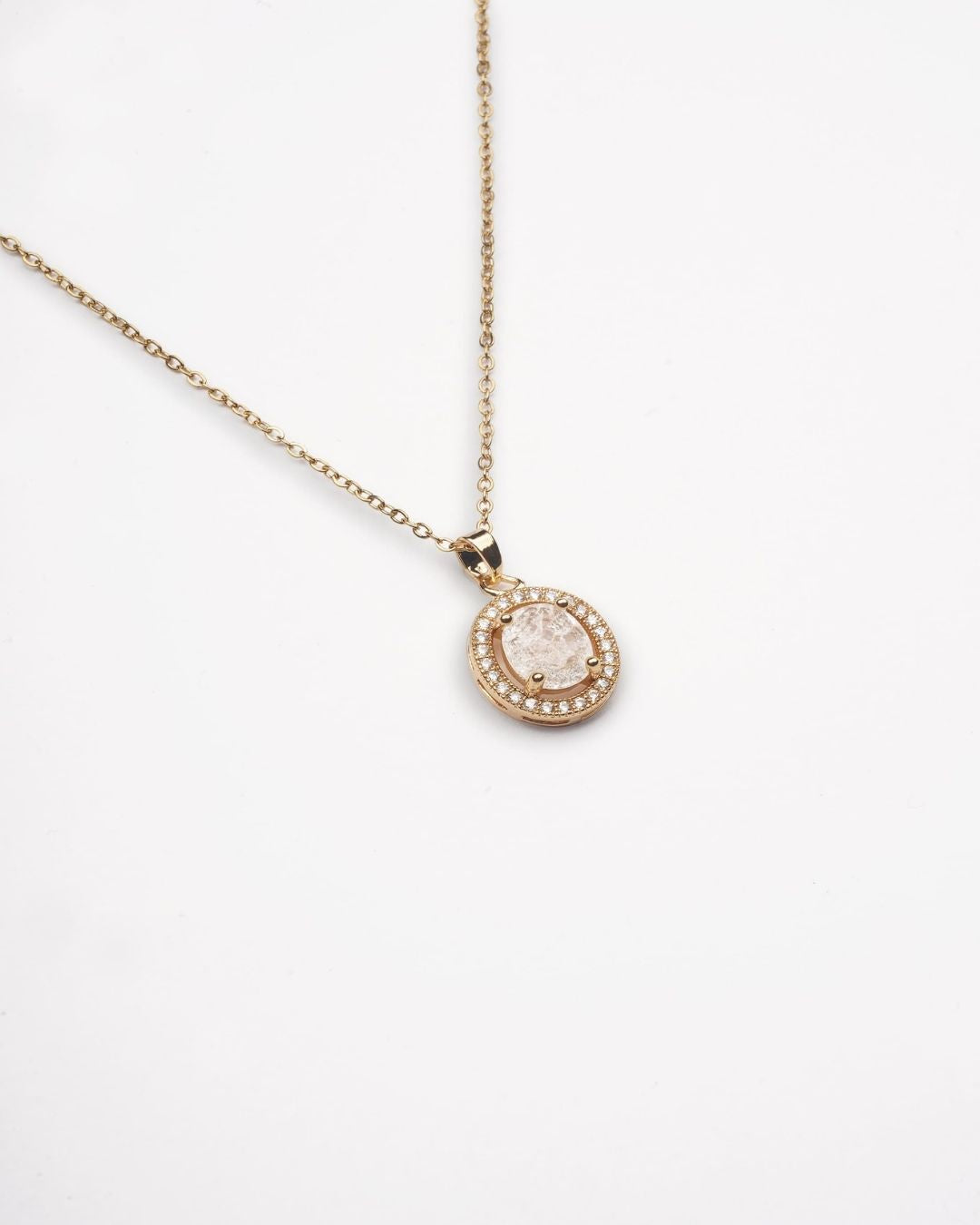 Gold Plated Mother of Pearl Stone AD Pendant with Chain