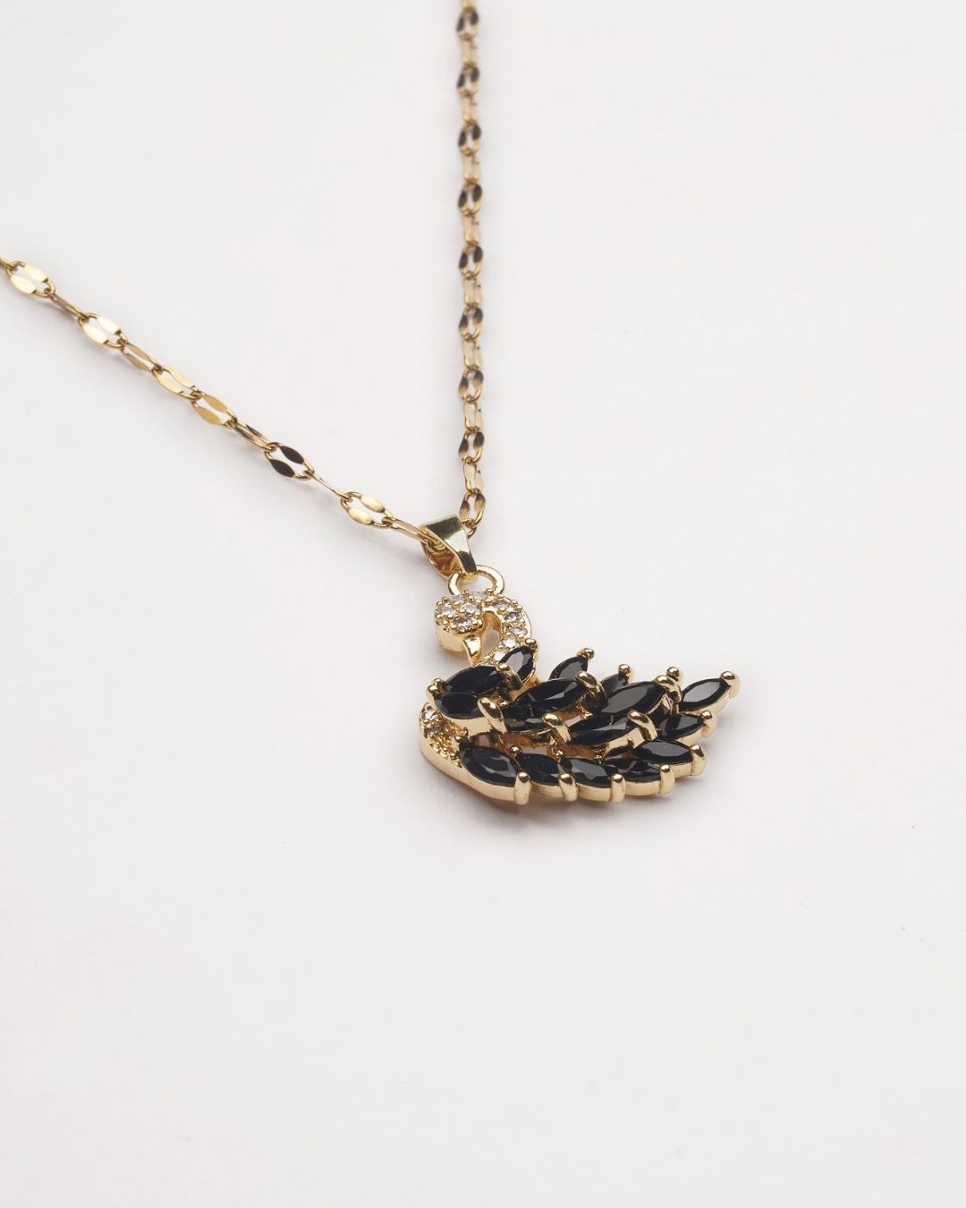 Gold Plated AD Black Swan Pendant with Chain