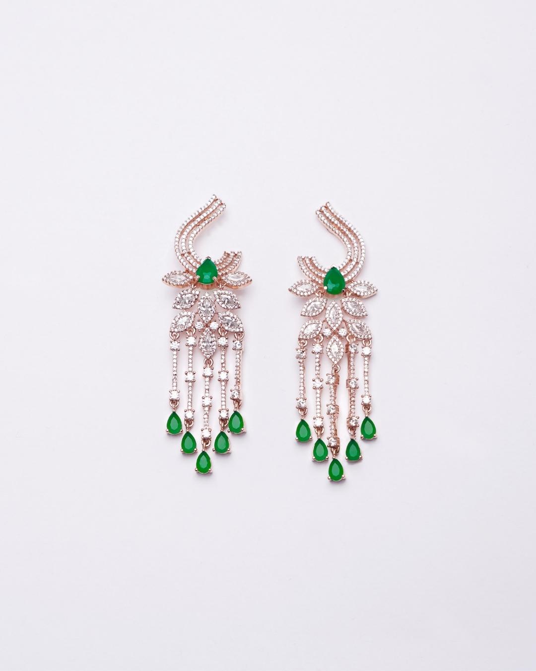 Rose Gold Plated Emarald AD Studded Earrings