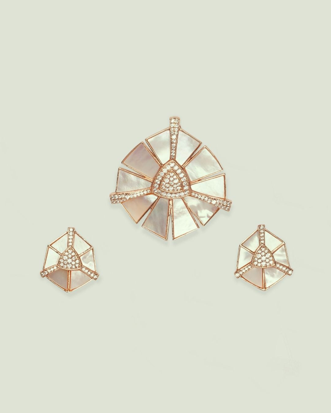 Rose-Gold Plated Mother of Pearl Stone AD-Studded Pendant with Earrings