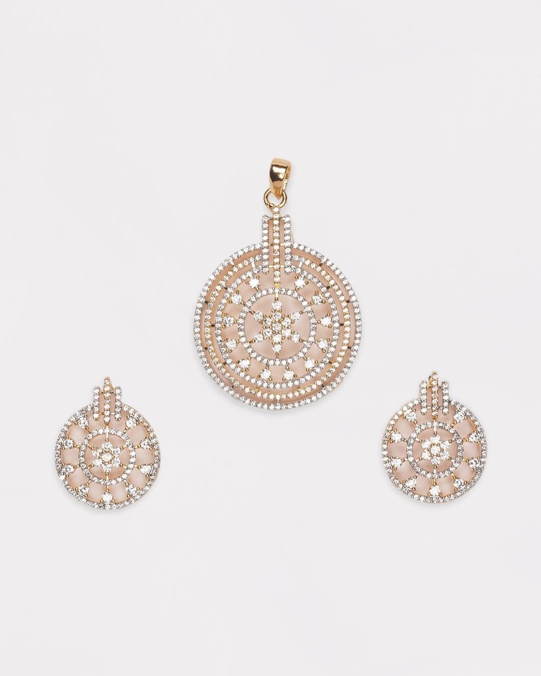 Gold Plated AD-Studded Pendant with Earrings