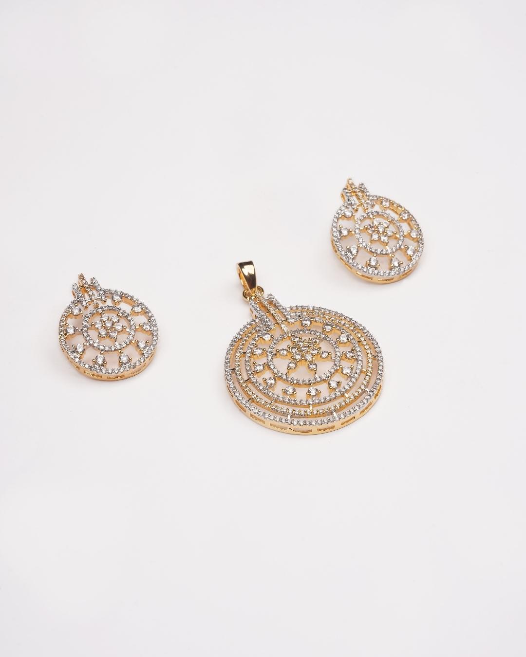 Gold Plated AD-Studded Pendant with Earrings