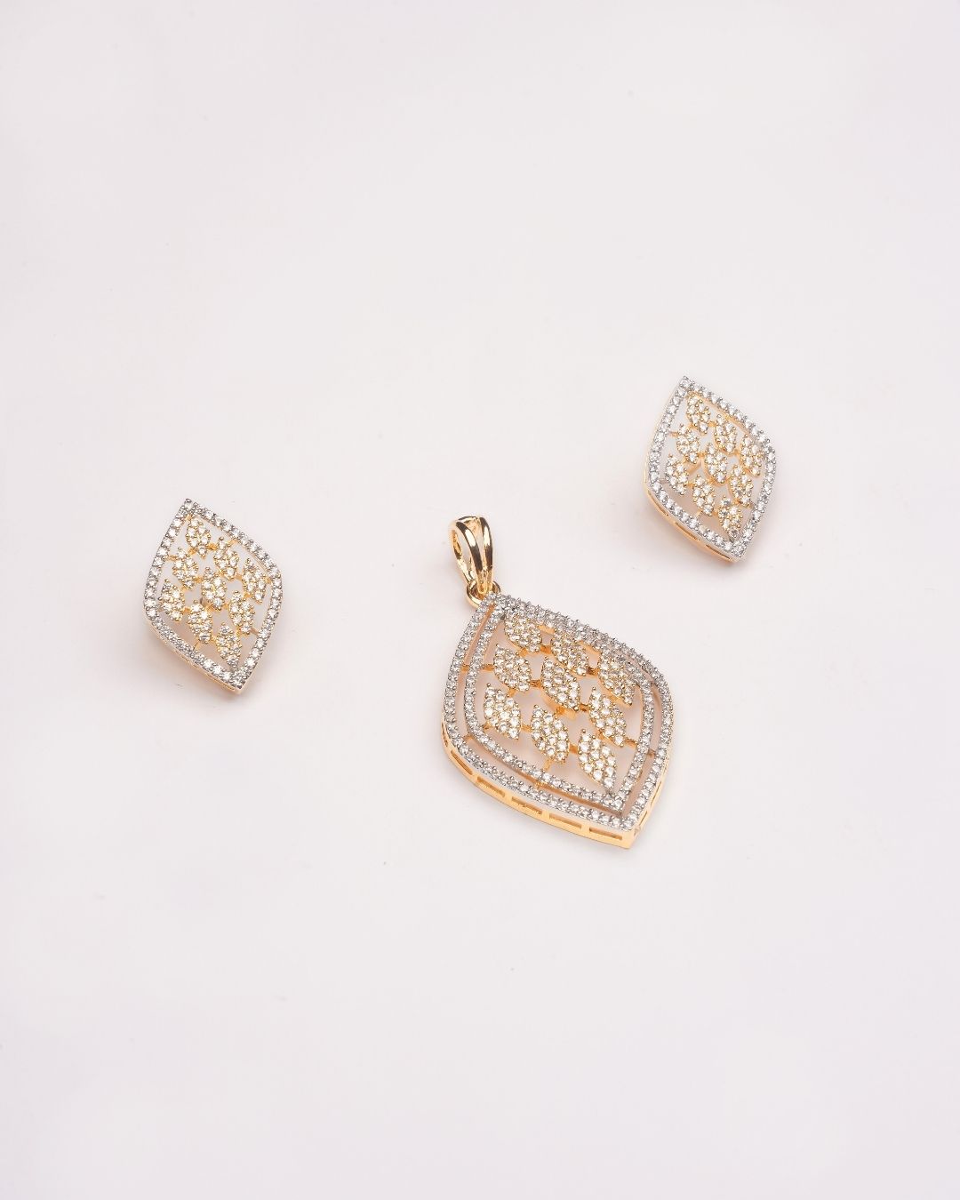 Gold Plated AD-Studded Pendant with Earrings