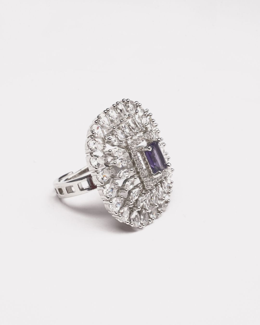 Rodium-Plated Purple AD-Studded Ring