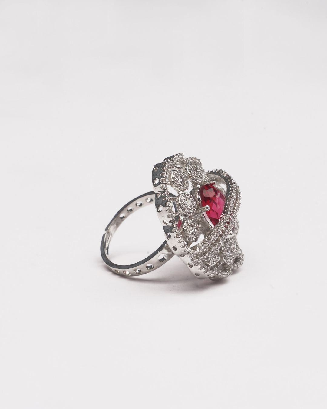 Rodium-Plated Ruby AD-Studded Ring