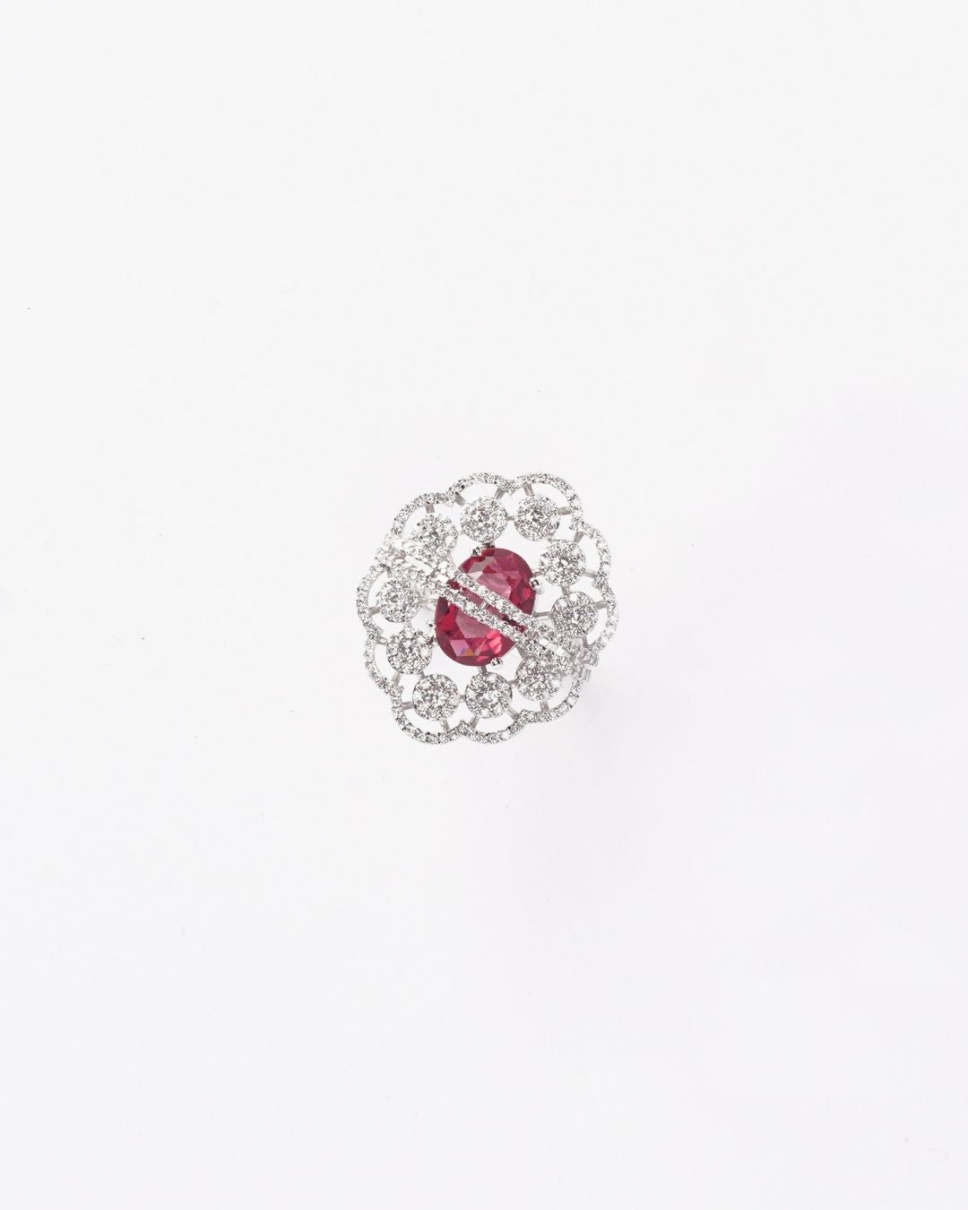 Rodium-Plated Ruby AD-Studded Ring