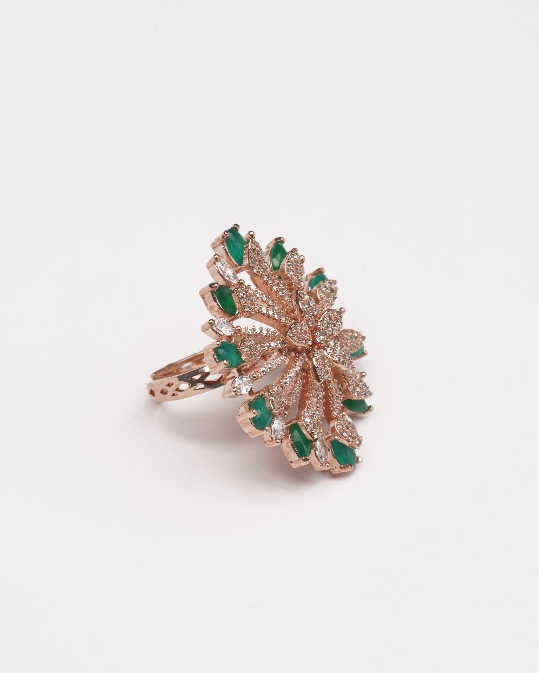 Rose Gold-Plated Emarald AD-Studded Ring