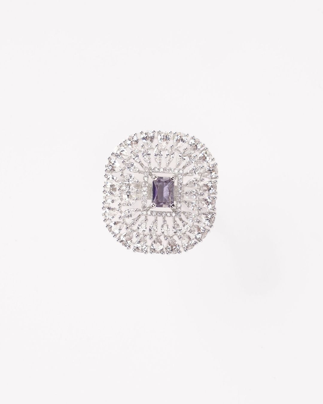 Rodium-Plated Purple AD-Studded Ring