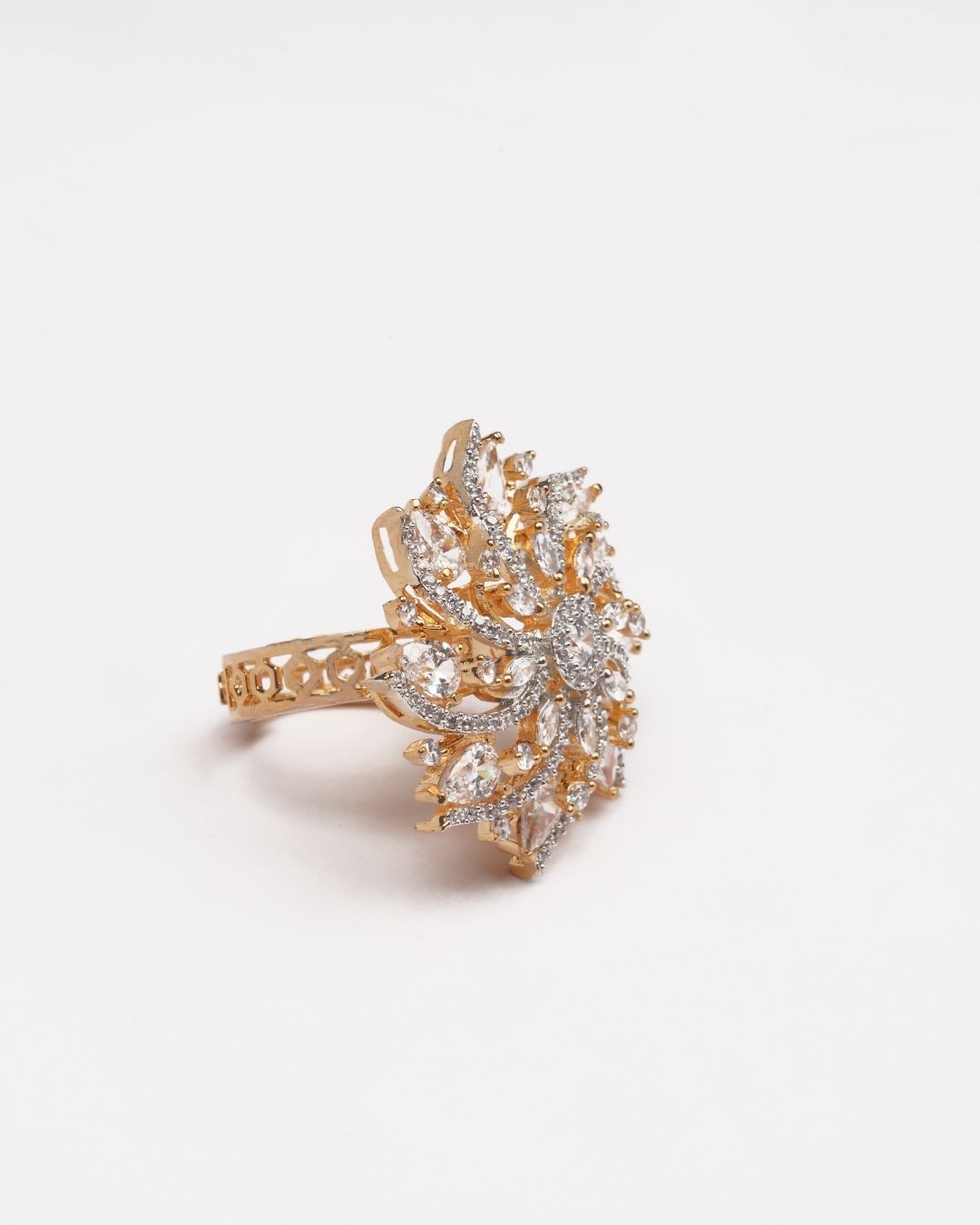 Gold & Rodium-Plated AD-Studded Ring