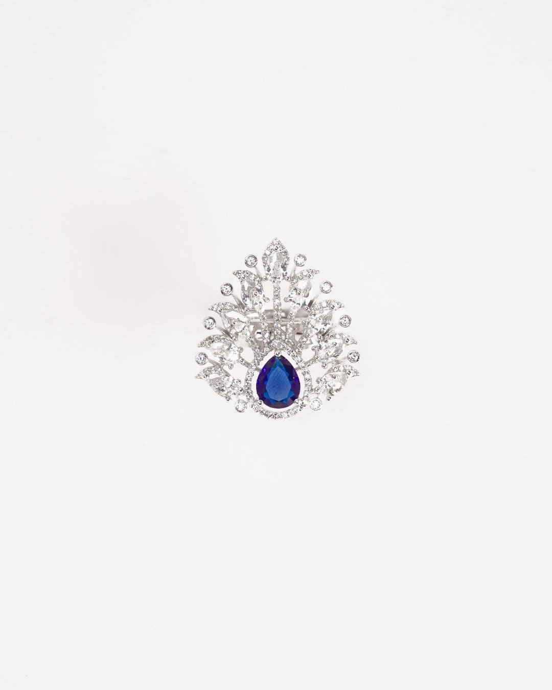 Rodium-Plated Blue AD-Studded Ring