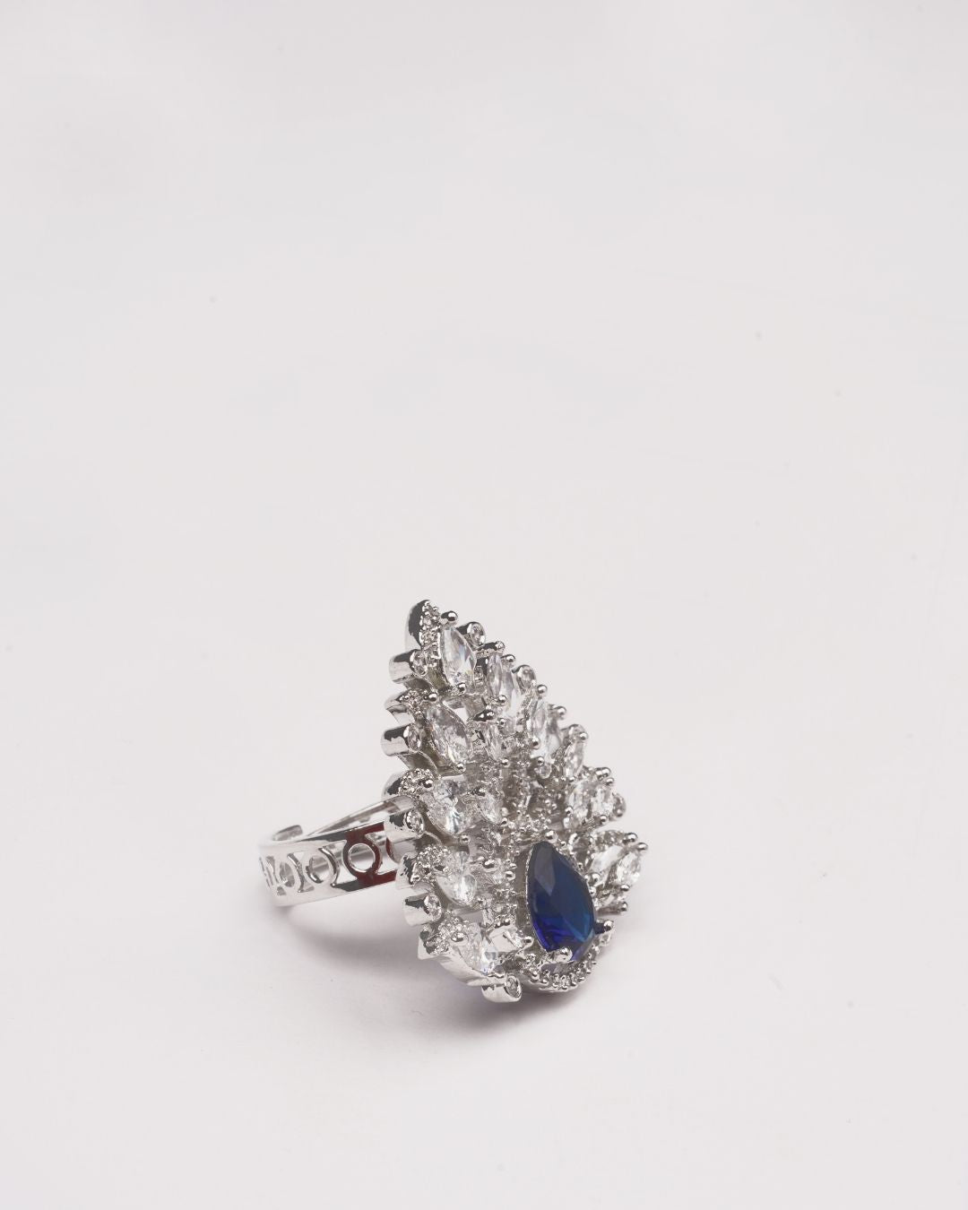 Rodium-Plated Blue AD-Studded Ring